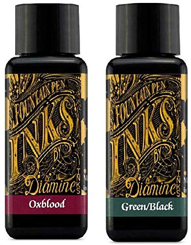 Diamine Fountain Pen Ink 30ml Oxblood & Green Black - 2 Pack