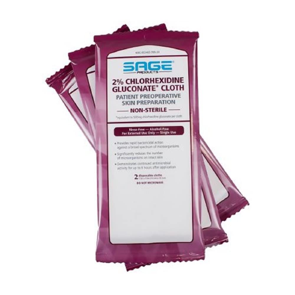 Sage 2% Chlorhexidine Gluconate (CHG) Cloths - 2 Cloths (3 Pack)