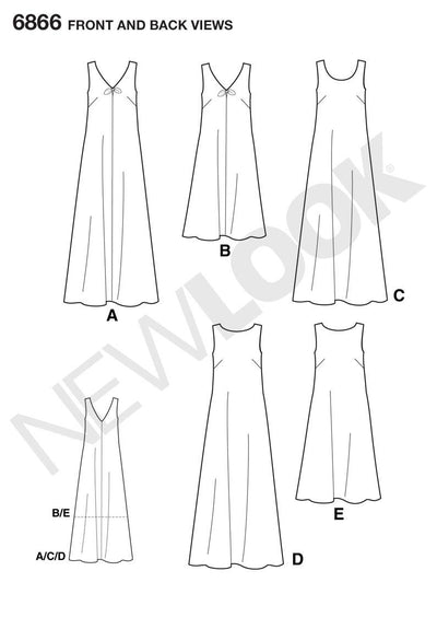 New Look N6866 Women's Dress Sewing Pattern, Neckline & Length Variations, Sizes S-XL
