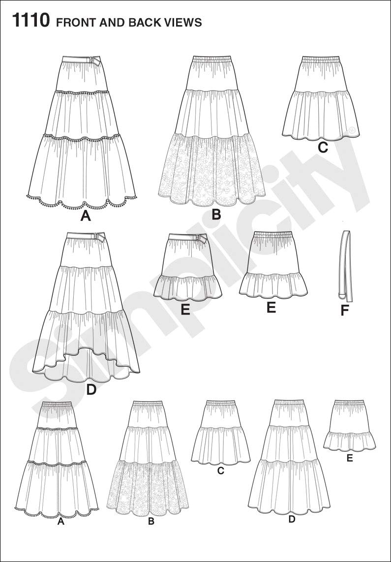Simplicity S1110 Women's Tiered Skirt Sewing Pattern, Sizes XXS-XXL