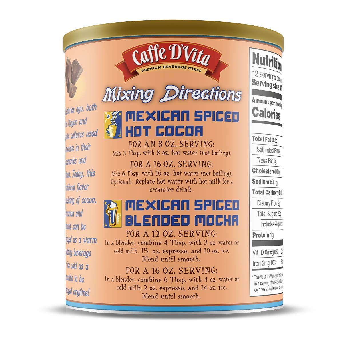 Caffe D’Vita Mexican Spiced Ground Chocolate 1 lb. can (16 oz.)