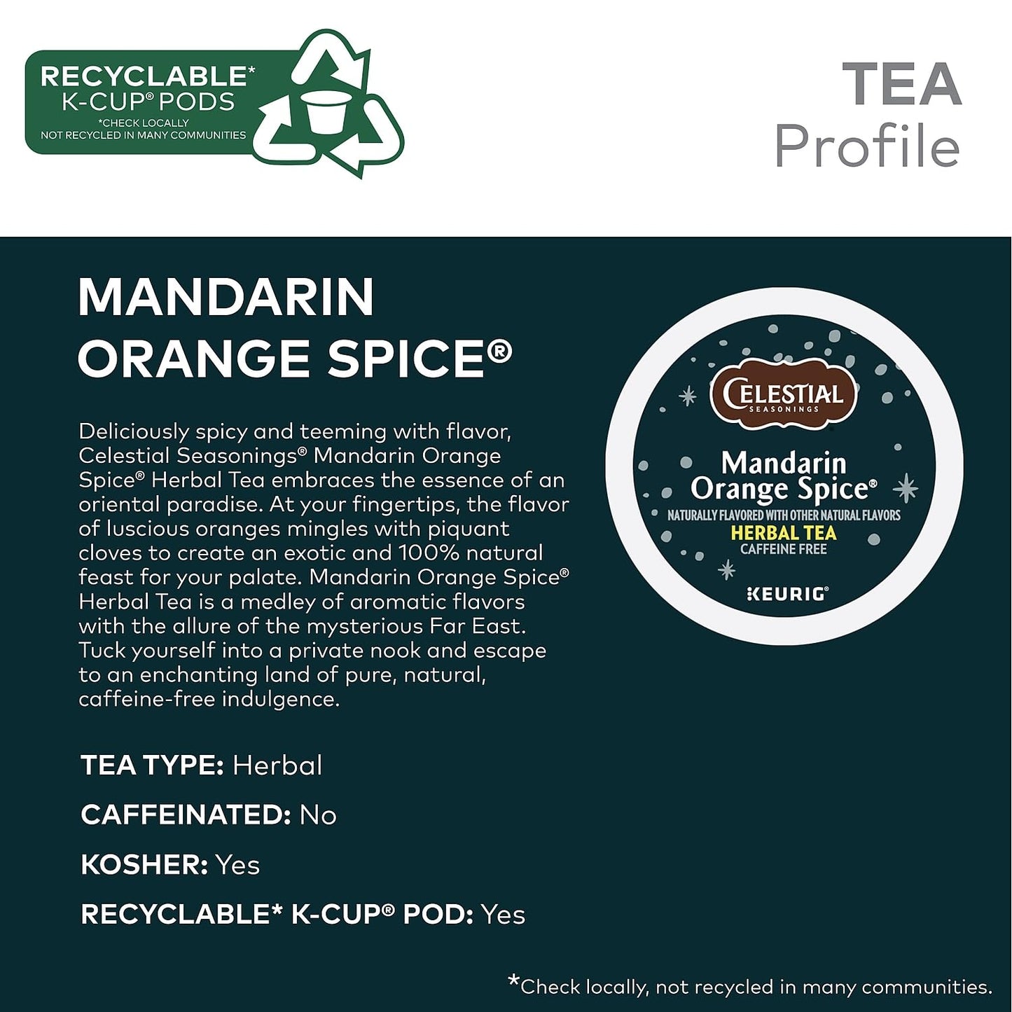 Celestial Seasonings Mandarin Orange Spice Herbal Tea, Keurig® K-Cup® Pods, 24/Box (14735)