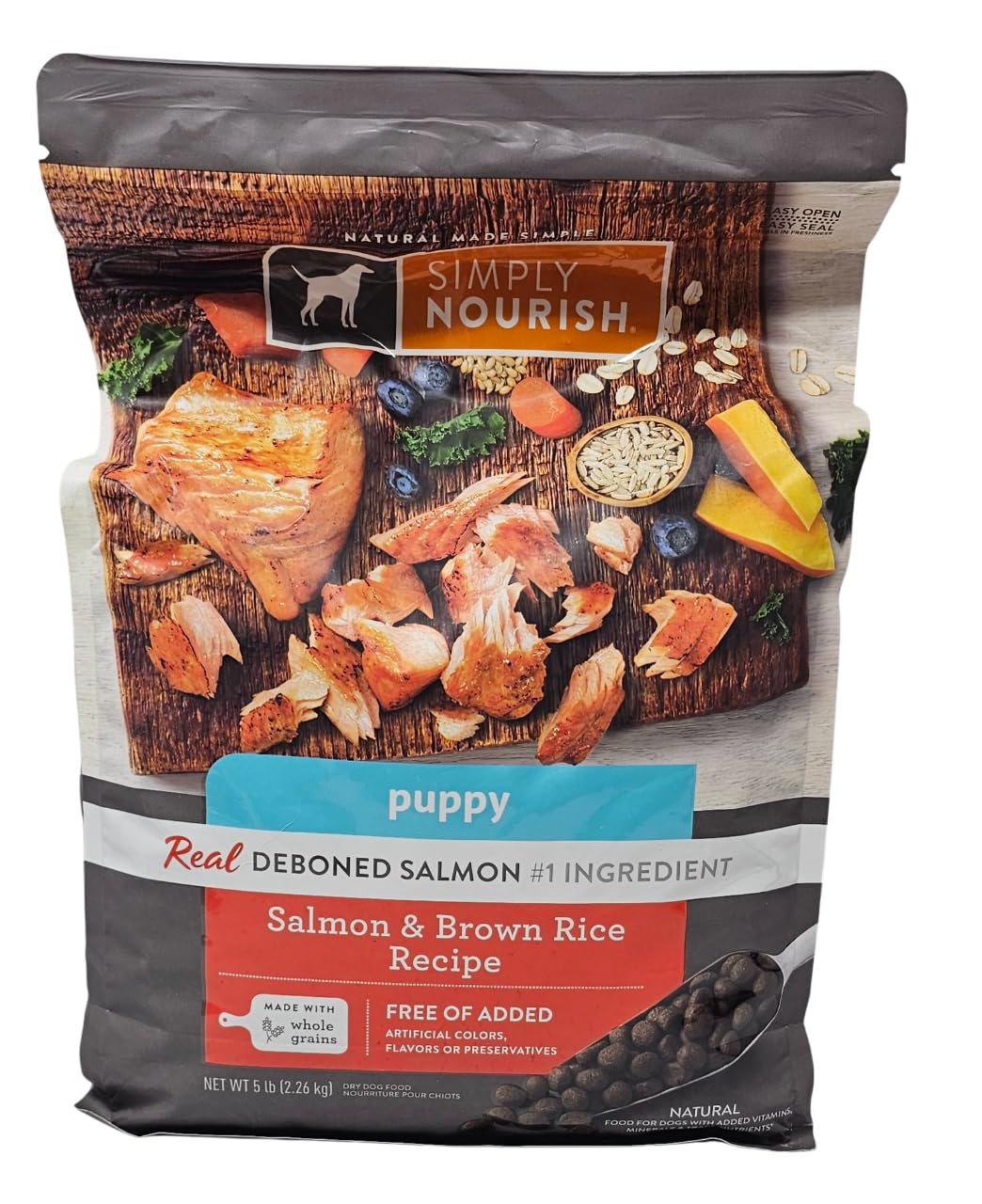 SIMPLY NOURISH Puppy Salmon and Brown Rice Dry Dog Food, 5 Pound Bag