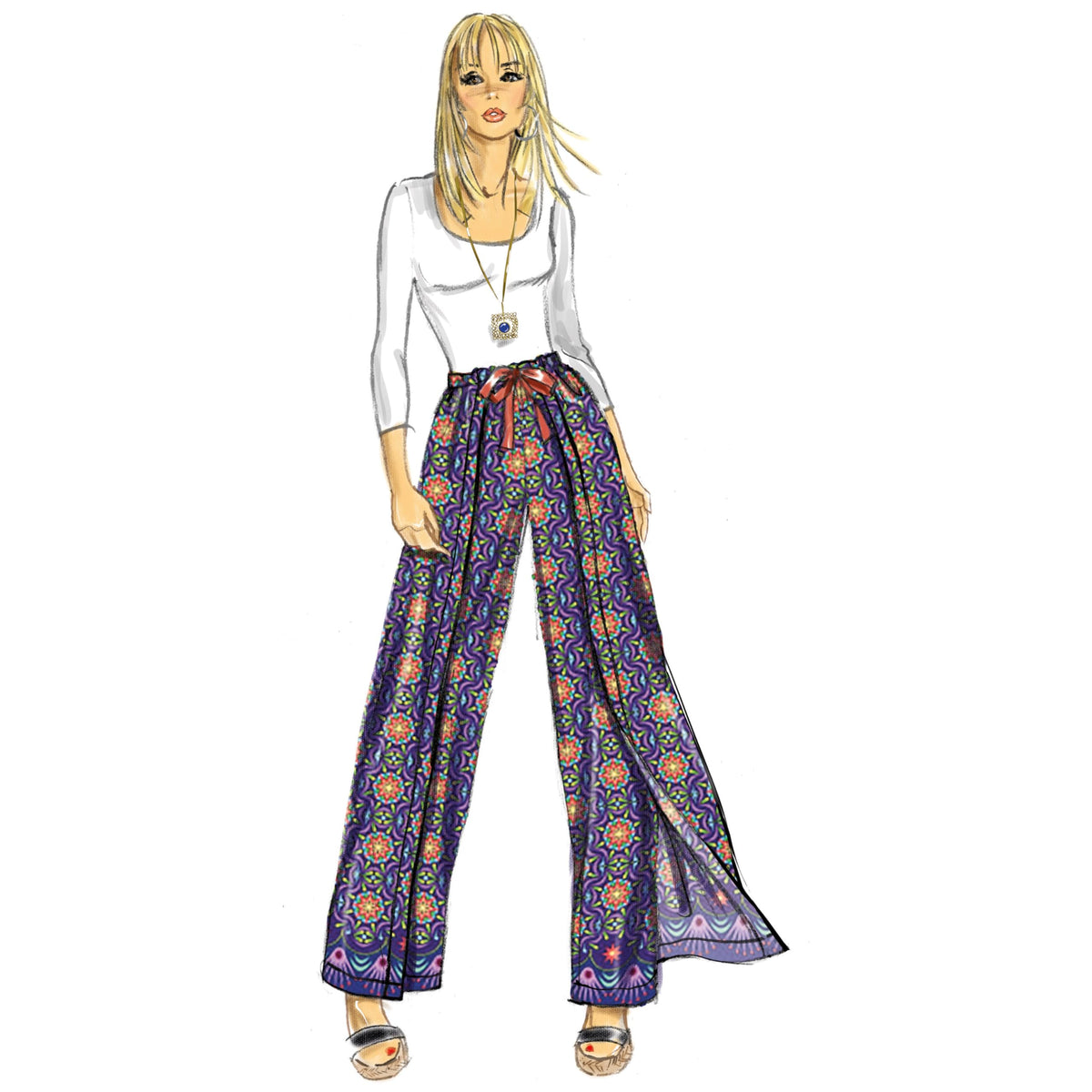 Simplicity SS9595OS Misses' Vintage 1970's Jiffy Wrap and Tie Pantskirt Sewing Pattern Packet, Design Code S9595, One Size