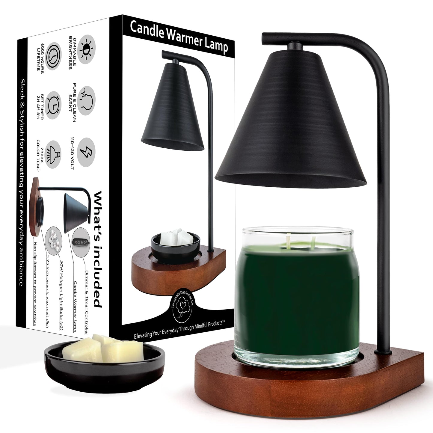 Candle Warmer Lamp with Timer, Dimmable Candle Warmer Lamp for Jar Candles, Electric Candle Warmer Auto Shutoff, Candle Warmer Lamp with 2 Bulbs for Scented Candles - Includes Free Wax Melt Dish