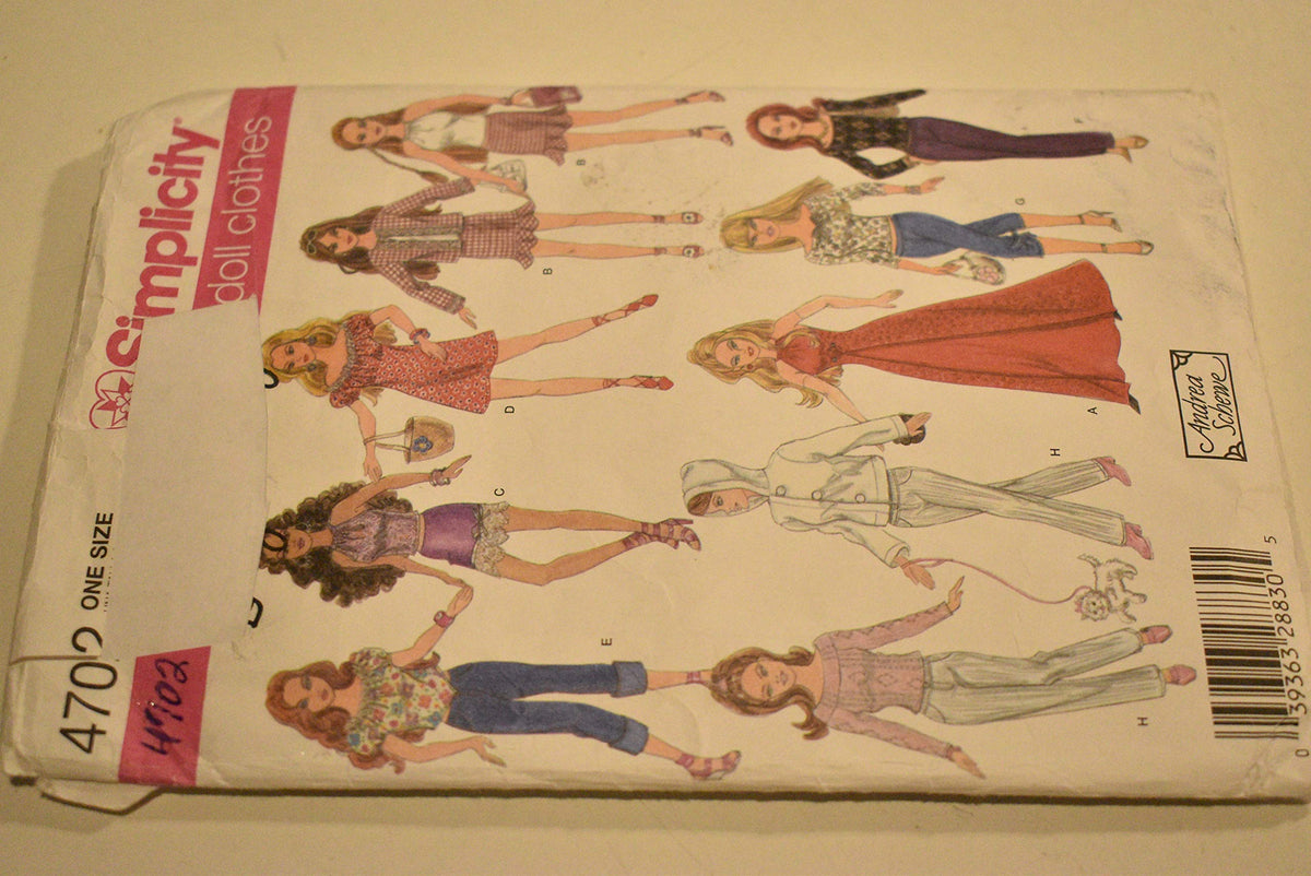 Simplicity 4702 11.5" Fashion Doll Clothing Sewing Pattern, Going Out Outfits by Andrea Schewe, One Size