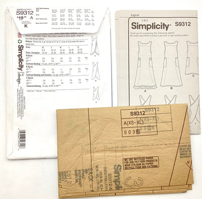 Simplicity S9312 Wraparound Apron Sewing Pattern, Women's Aprons in Two Lengths, Sizes S-L