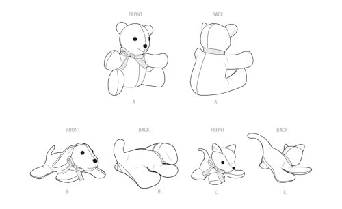Simplicity SS9360OS UNDEFINED Stuffed Craft Adorable Plush 18" Bear, 12" Long Puppy and 10" Long Kitty are Super Easy to sew, White