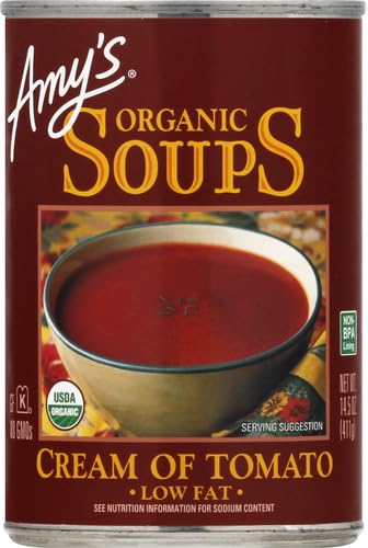 Amy’s Soup, Cream of Tomato Soup, Gluten Free and Low Fat, Made With Sun-Ripened Tomatoes, Canned Soup, 14.5 Oz