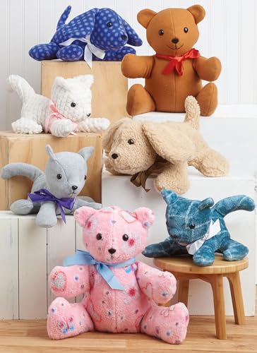 Simplicity SS9360OS UNDEFINED Stuffed Craft Adorable Plush 18" Bear, 12" Long Puppy and 10" Long Kitty are Super Easy to sew, White
