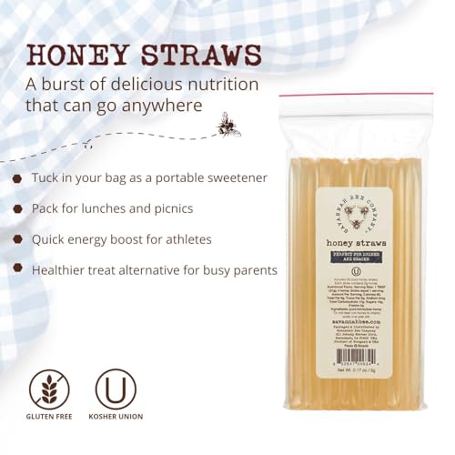 Savannah Bee Company Honey Straws - Pure and All Natural Honey Straw Sticks Made in the USA