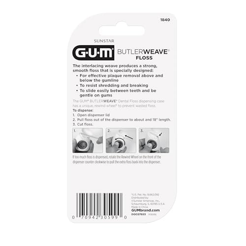 Gum ButlerWeave Woven Dental Flos, Shred Resistant Waxed Floss, Mint Flavored