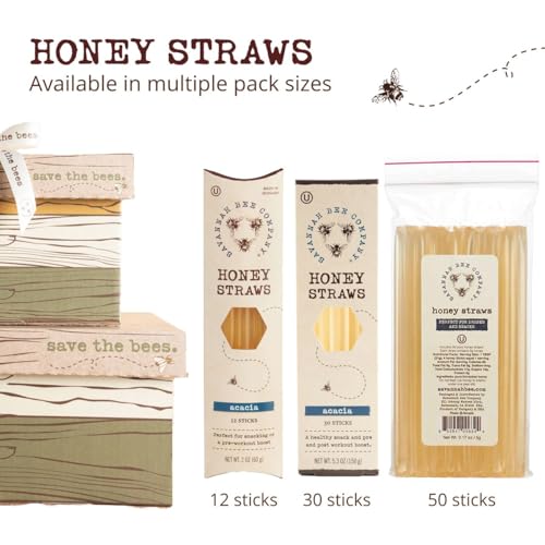 Savannah Bee Company Honey Straws - Pure and All Natural Honey Straw Sticks Made in the USA