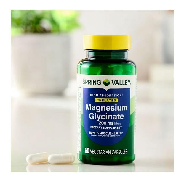 Spring Valley Magnesium Glycinate 200 mg Capsules, Supports Bone & Joint Health (200 mg / 60 Capsules)