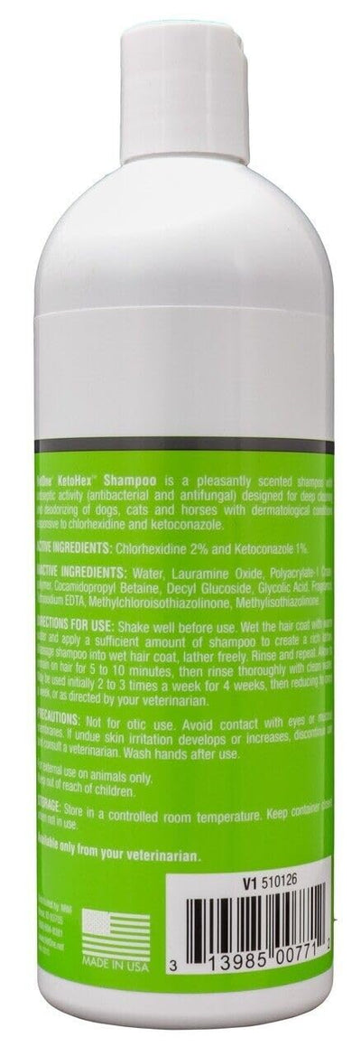 KetoHex Cat and Dog Shampoo - 16 oz Anti Bacterial Cat & Dog Flea And Tick Treatment, For Sensitive Skin Infections & Lesions, Protects & Moisturizes, Antifungal Treatment For Dogs & Cats - VetOne