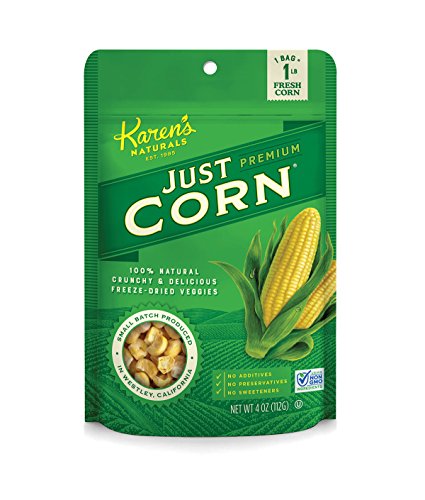 Karen's Naturals Just Corn, 4 Ounce Pouch All Natural Freeze-Dried Fruits & Vegetables, No Additives or Preservatives, Non-GMO