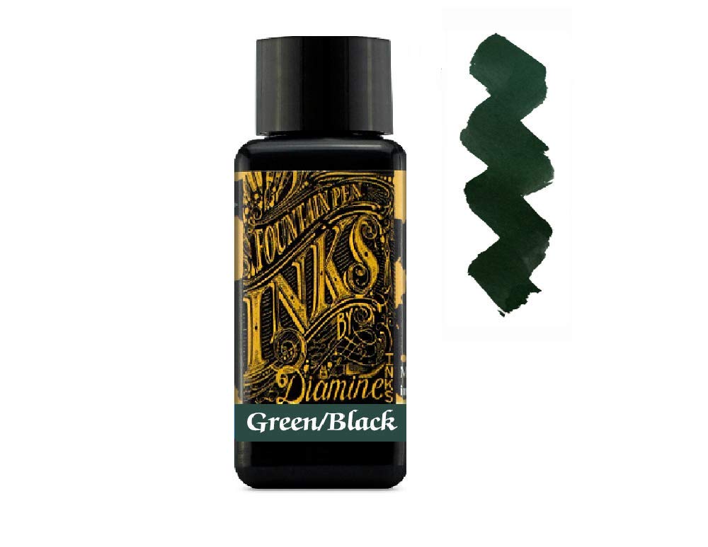 Diamine Fountain Pen Ink Bundle - Writers Blood, Midnight Blue & Green Black - 30 ml (3 Pack)