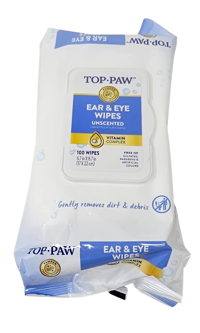 TOP PAW Ear and Eye Wipes Unscented, 100 Count, for Dogs
