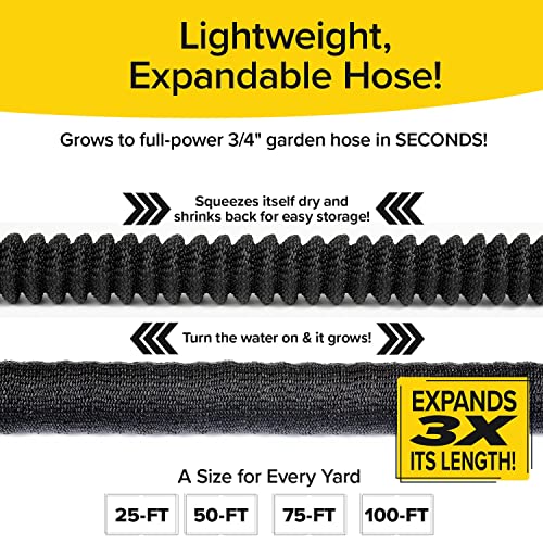 Pocket Hose Silver Bullet 50 ft Turbo Shot Nozzle Multiple Spray Patterns Expandable Garden Hose 3/4 in Solid Aluminum Fittings Lead-Free Lightweight and No-Kink,Black