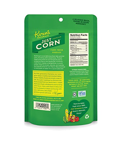 Karen's Naturals Just Corn, 4 Ounce Pouch All Natural Freeze-Dried Fruits & Vegetables, No Additives or Preservatives, Non-GMO