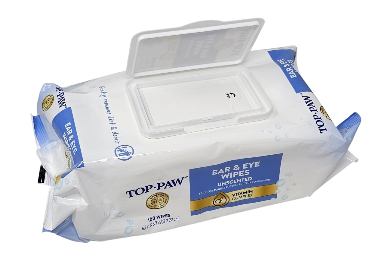 TOP PAW Ear and Eye Wipes Unscented, 100 Count, for Dogs