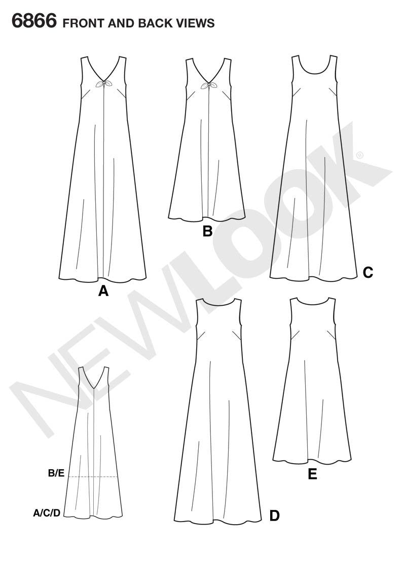 New Look N6866 Women's Dress Sewing Pattern, Neckline & Length Variations, Sizes S-XL