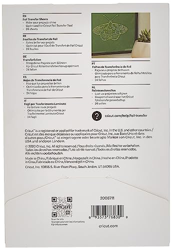 Cricut Gold | 10.1cm x 15.2cm (4" x 6") | 24 x Sheets | for use Foil Transfer Tool