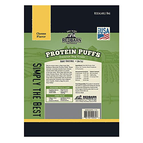 Redbarn Protein Puffs for Dogs (Peanut Butter, Cheese), A Human-Grade High-Protein Training Treat or Food Topper, Made in The USA
