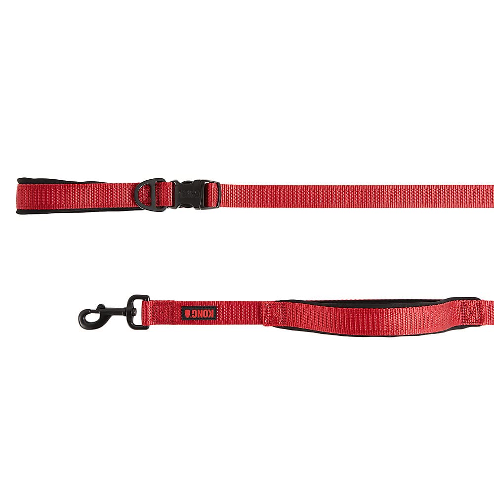 KONG Comfort Ultra Durable Traffic Padded Handle Hands Free Quick Control Leash 6' (Red)