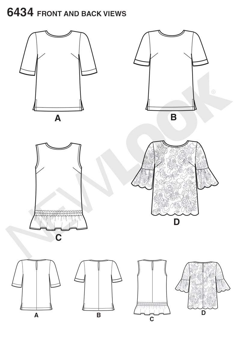 New Look Patterns Misses' Tops with Fabric Variations Size A (10-12-14-16-18-20-22) 6434