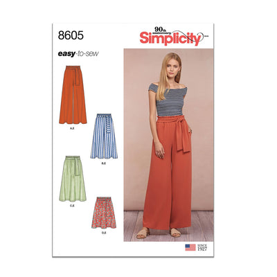 Simplicity S8605 Women's Pull-On Skirt & Wide-Leg Pants Sewing Pattern, Sizes 6-24