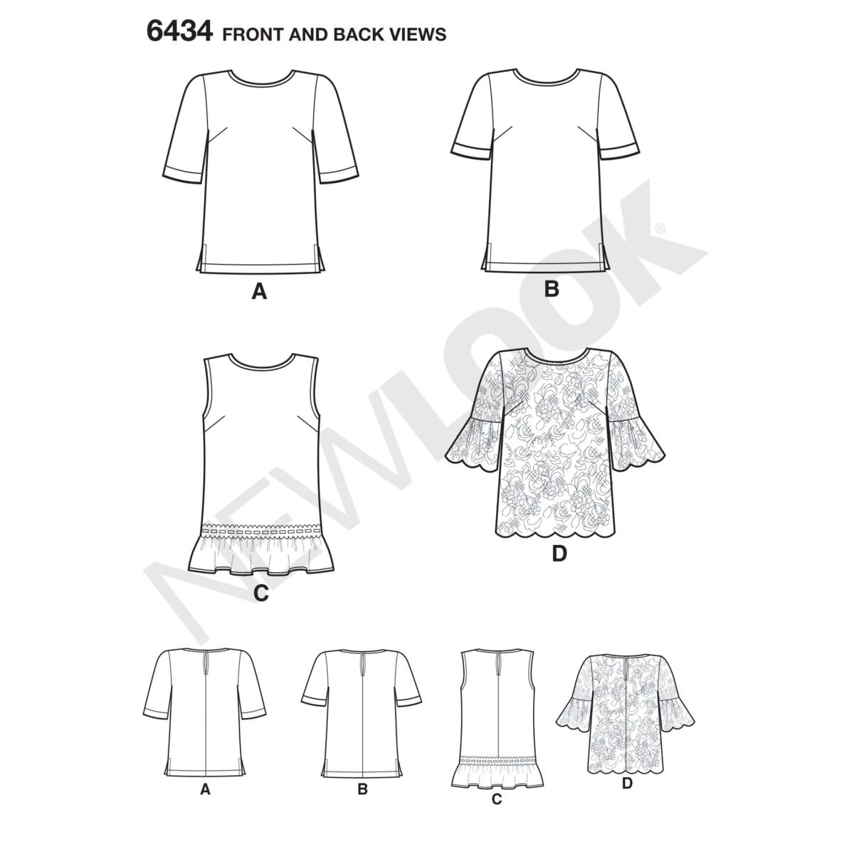New Look Patterns Misses' Tops with Fabric Variations Size A (10-12-14-16-18-20-22) 6434