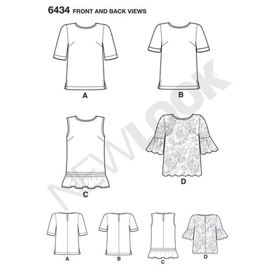 New Look Patterns Misses' Tops with Fabric Variations Size A (10-12-14-16-18-20-22) 6434