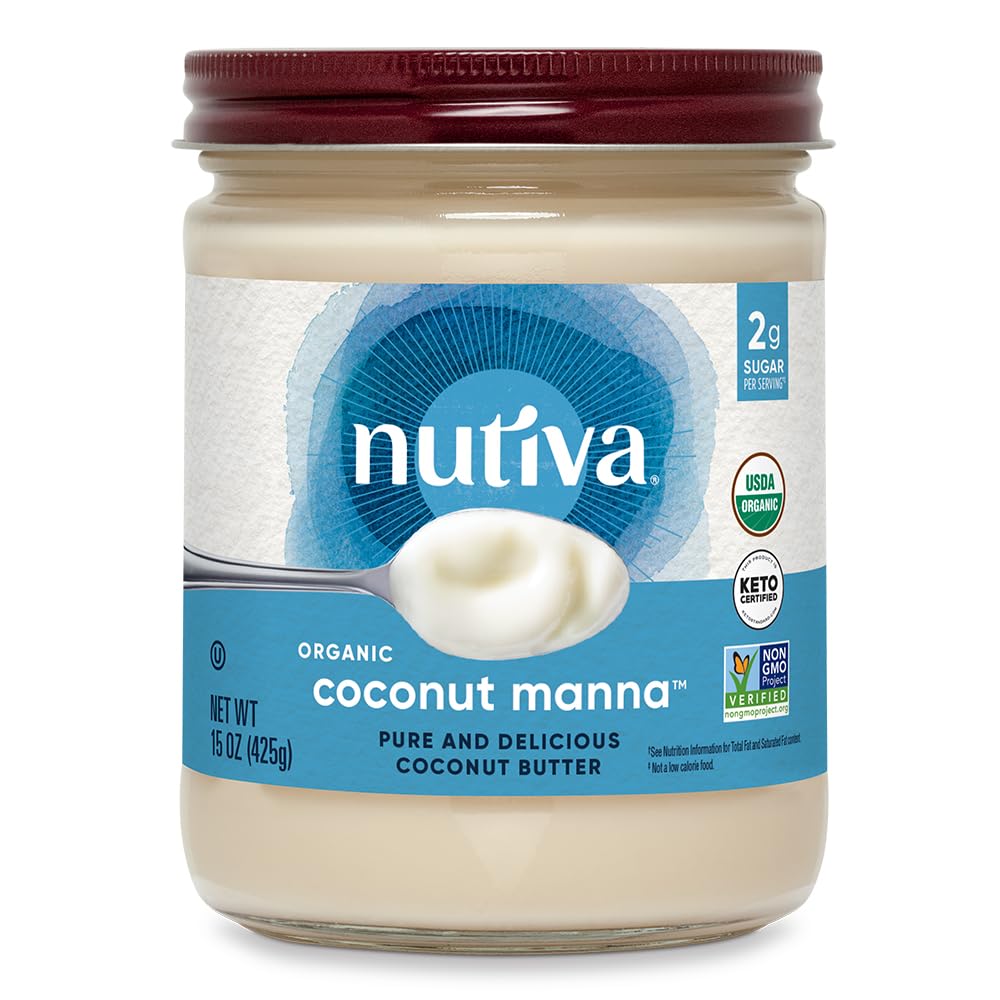Nutiva Organic Coconut Manna Puréed Coconut Butter, 15 Oz, USDA Organic, Non-GMO, Vegan, Gluten-Free & Keto, Creamy Spread for Smoothies, Oatmeal, Curries & Coconut Milk