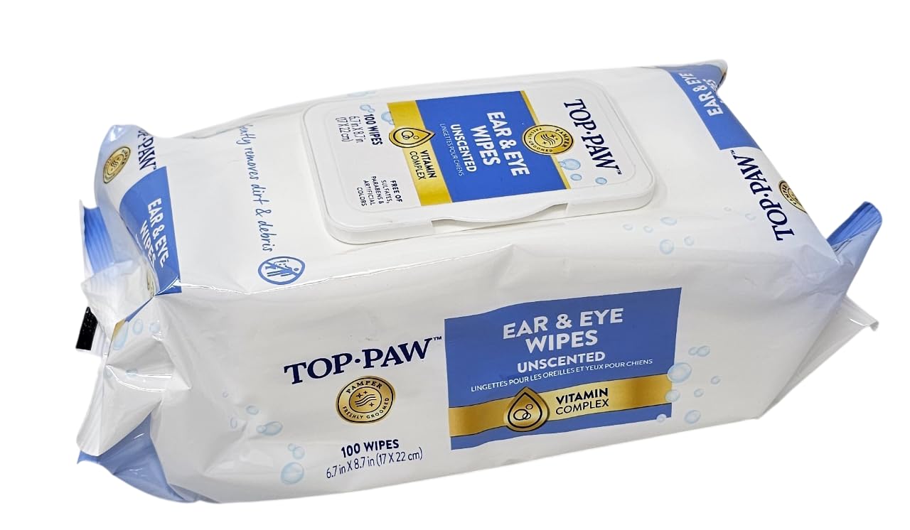 TOP PAW Ear and Eye Wipes Unscented, 100 Count, for Dogs