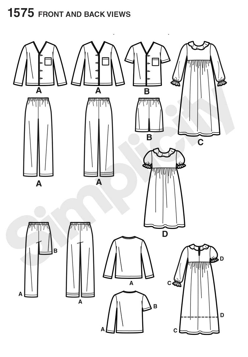 Simplicity S1575 Easy-to-Sew Pajama Sewing Pattern for Girls & Boys, Sizes 7-14