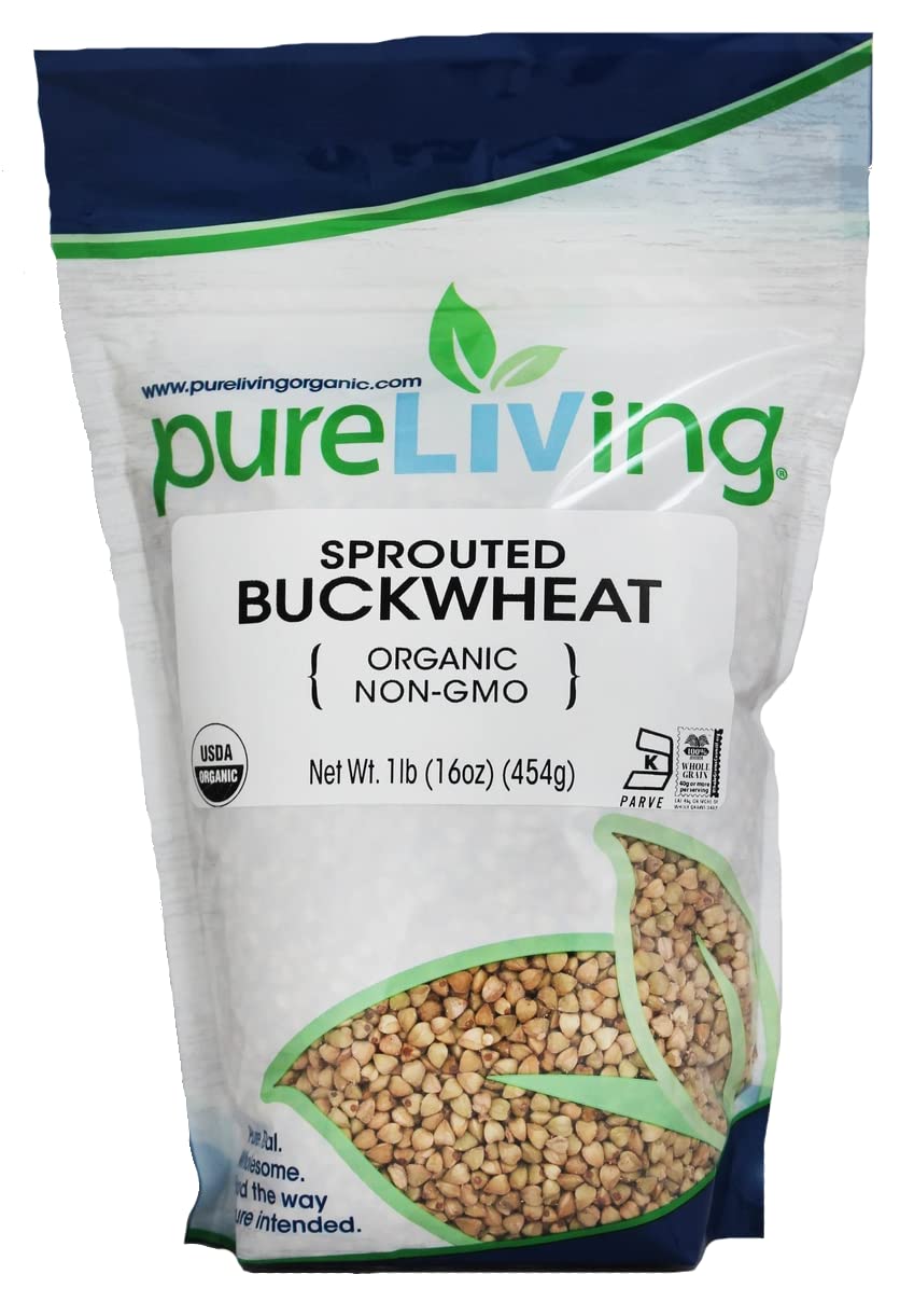 PureLiving Organic Sprouted Buckwheat - Whole Grain - 16 Ounce Bag - A Pseudo-cereal rich in vitamins, minerals, and complex carbohydrates.