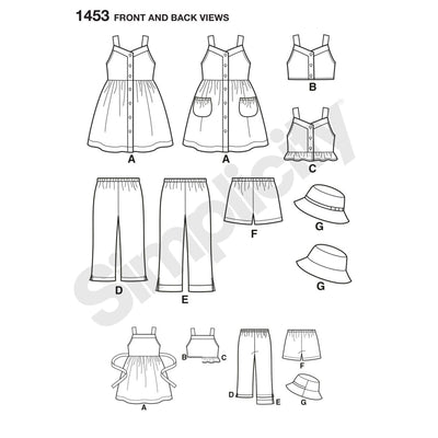 Simplicity S1453 Girls' Clothing Sewing Pattern, Easy-to-Sew Dress, Top, Pants, Shorts & Hat, Sizes 3-8