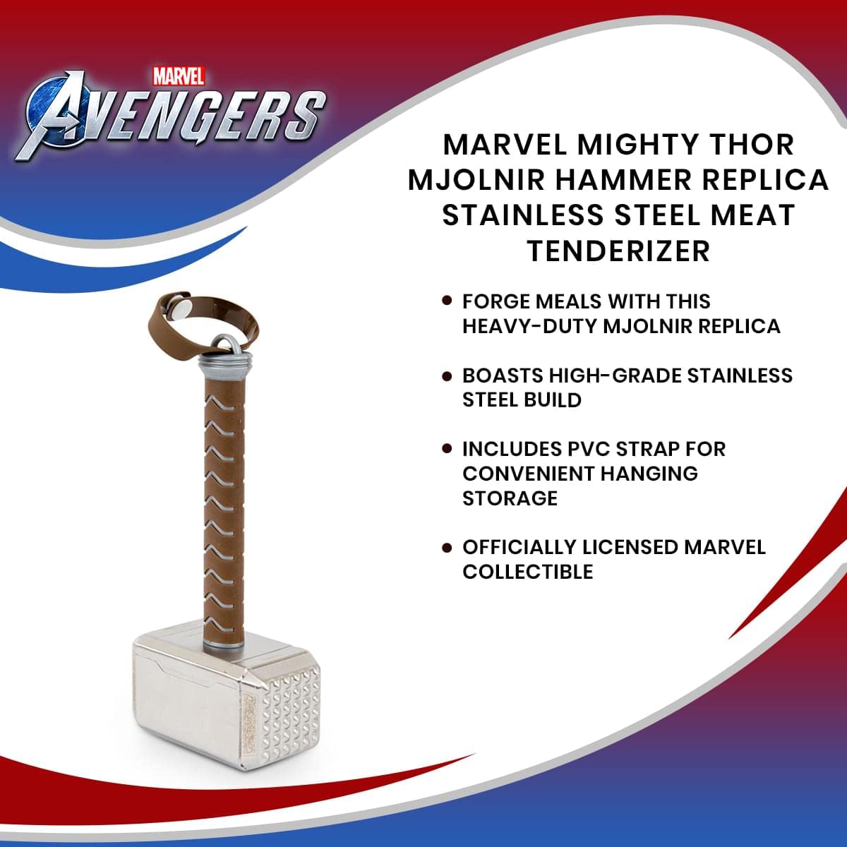 Marvel Mighty Thor Mjolnir Hammer Replica Stainless Steel Meat Tenderizer Pounder | Gourmet Mallet Masher Tool For Beef, Steak, Poultry | BBQ Grilling and Cooking, Home & Kitchen Essentials