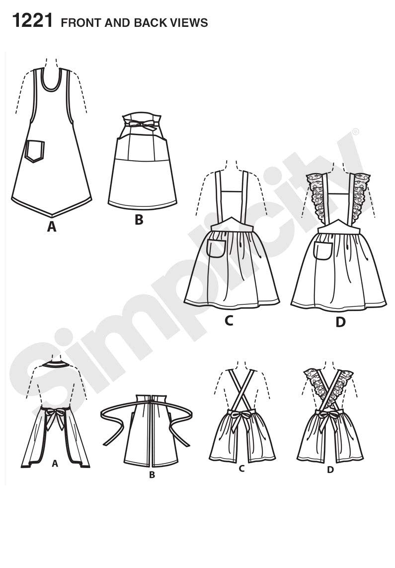 Simplicity S1221 Vintage Apron Sewing Pattern, Misses' 1940s Aprons with Halter, Cross-Back & Waist Styles, Sizes S-L