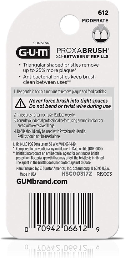 GUM Go-Betweens Proxabrush Refills Moderate [612] 8 Each (Pack of 2)