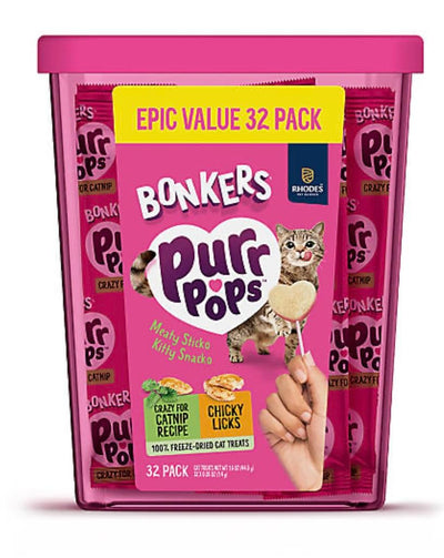 Bonkers Purrpops Freeze-Dried Cat Treats, Catnip and Chicken Flavors, Epic Value Pack, 32 Count