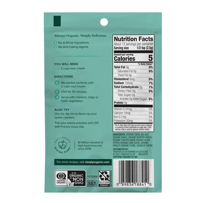 Simply Organic French Onion Dip, Certified Organic, Kosher, Mixes