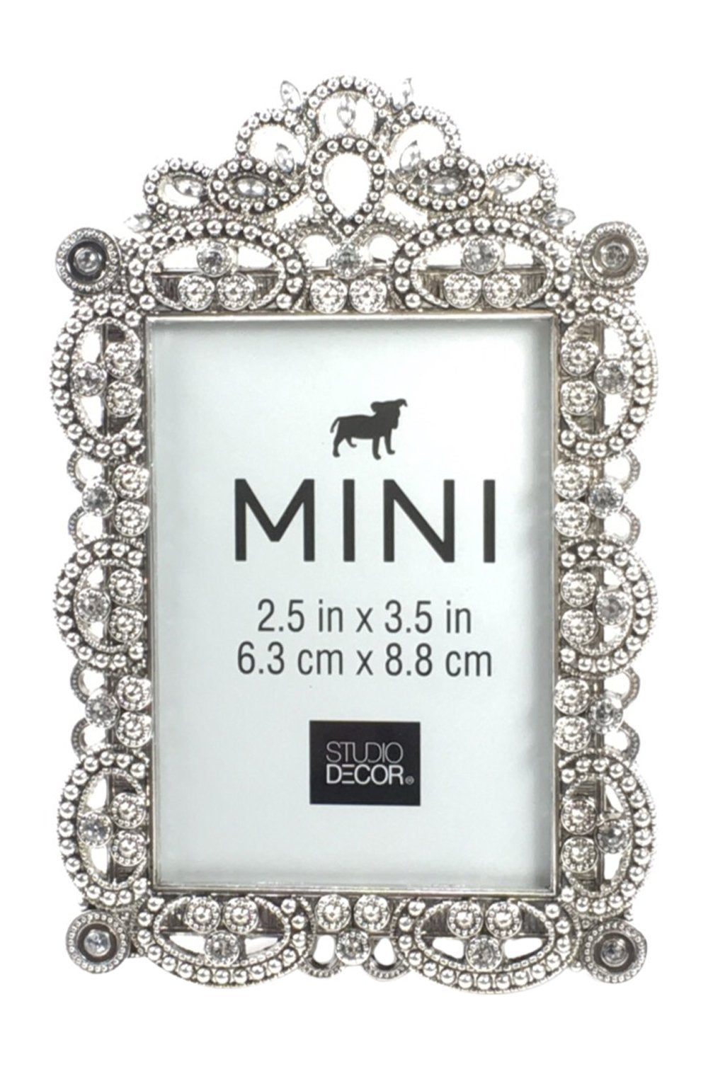 Bejeweled Silver Tone Metal Mini Picture Frame, 2.5" x 3.5"