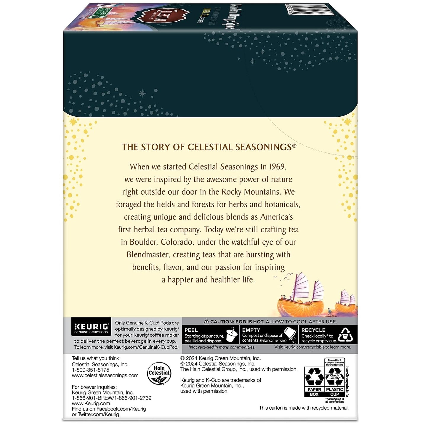 Celestial Seasonings Mandarin Orange Spice Herbal Tea, Keurig® K-Cup® Pods, 24/Box (14735)