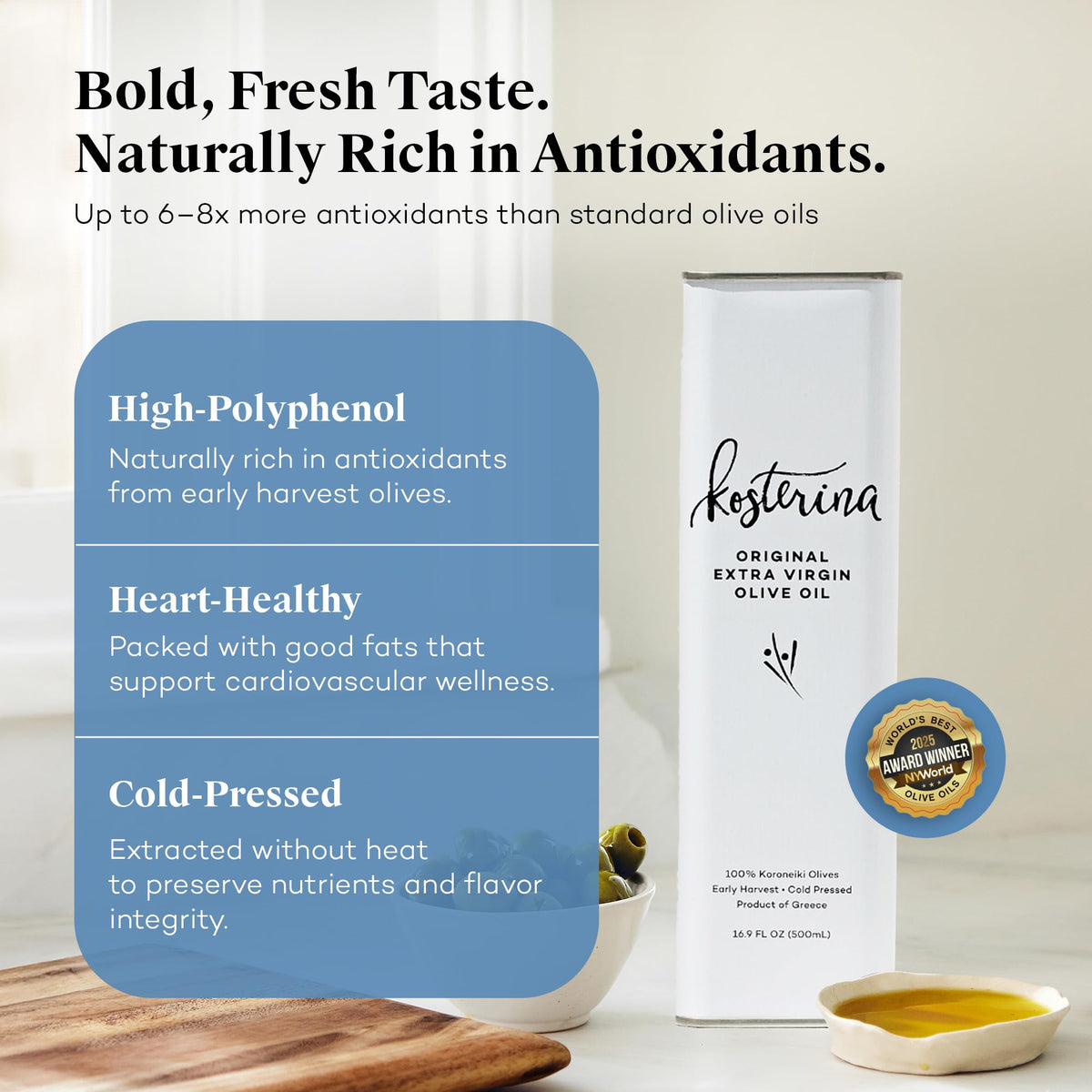 Kosterina Spicy Red Pepper Olive Oil Tin | Polyphenol Rich Greek Olive Oil, Cold-Pressed from Early Harvest Koroneiki Olives