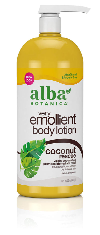 Alba Botanica Very Emollient Body Lotion, Coconut Rescue, 32 oz. (Packaging May Vary)