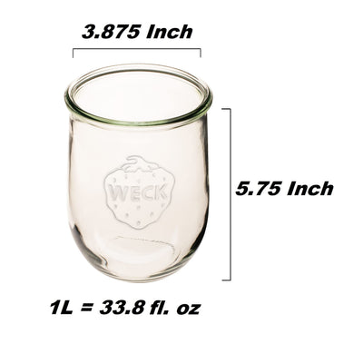 Weck Tulip Jar Rubber Sole & Two Metal Clamps Food Storage Jar Round Preserve Container Clear Preserving Seal Wire Clip Fastening Kitchen Canning Cereal Sugar Beans Spice - 33.8 fl. oz Single 1 liter