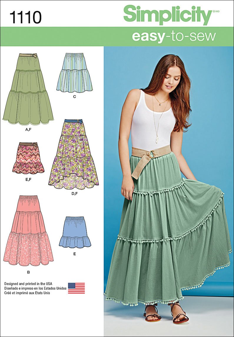 Simplicity S1110 Women's Tiered Skirt Sewing Pattern, Sizes XXS-XXL