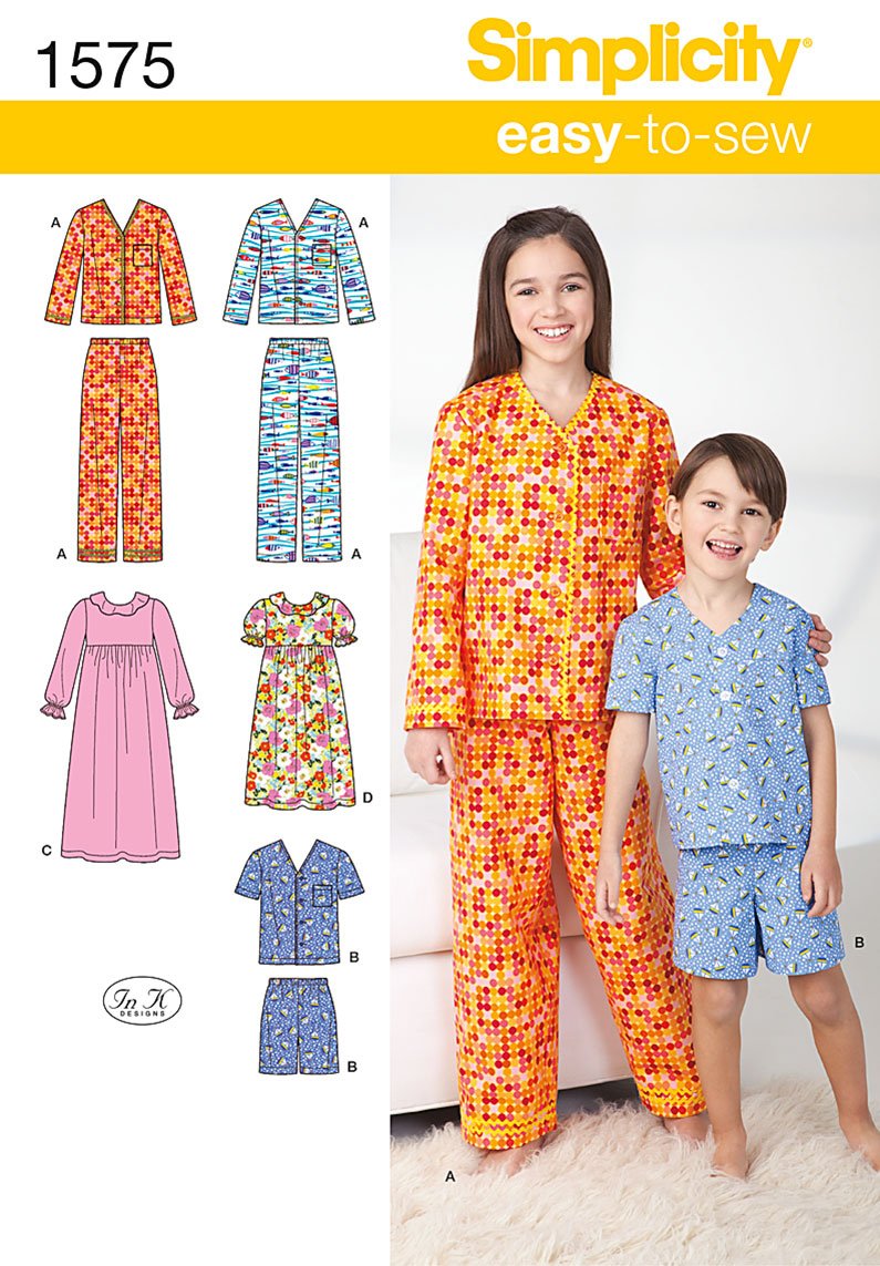 Simplicity S1575 Easy-to-Sew Pajama Sewing Pattern for Girls & Boys, Sizes 7-14